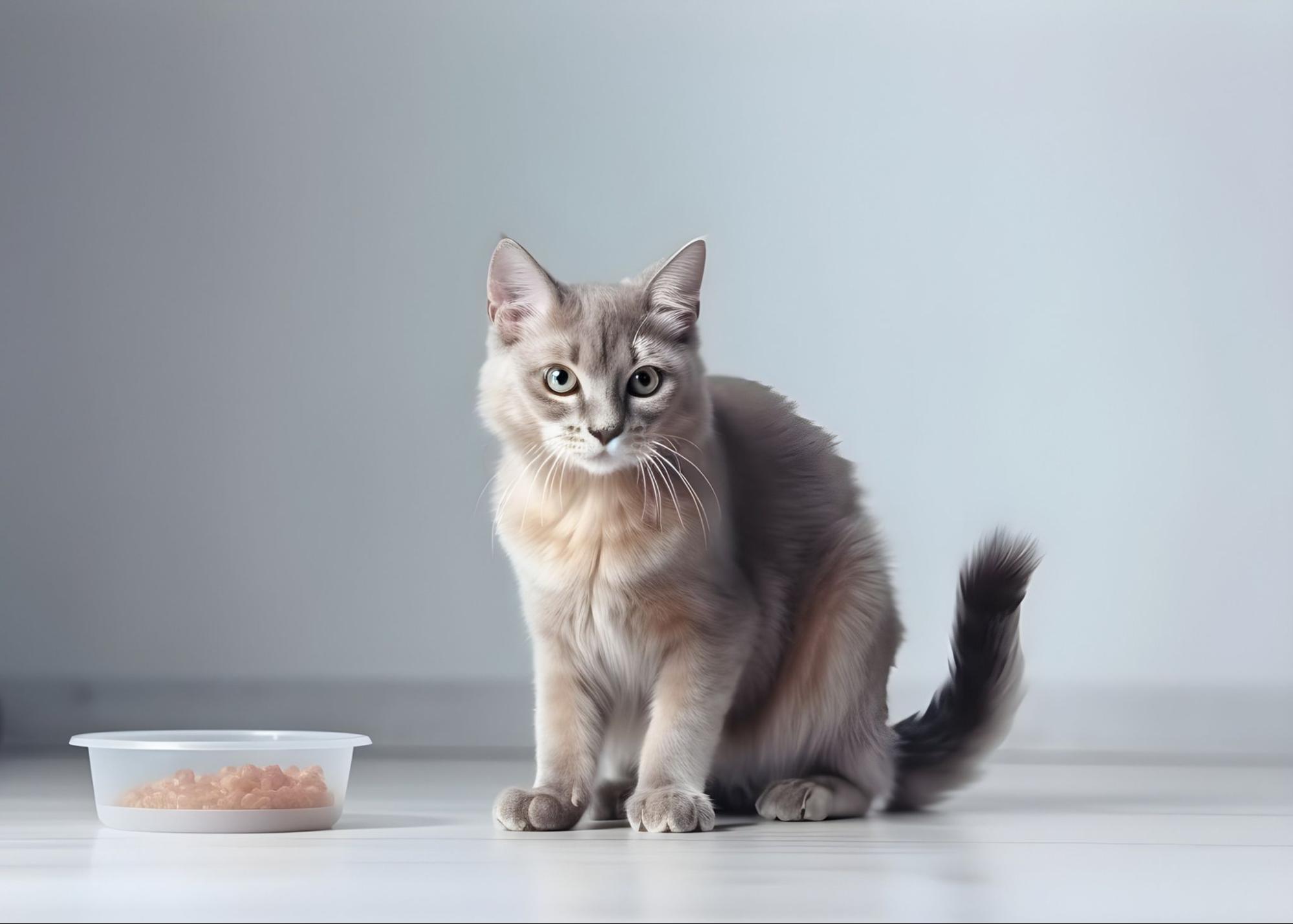 猫、見つめる、室内、餌