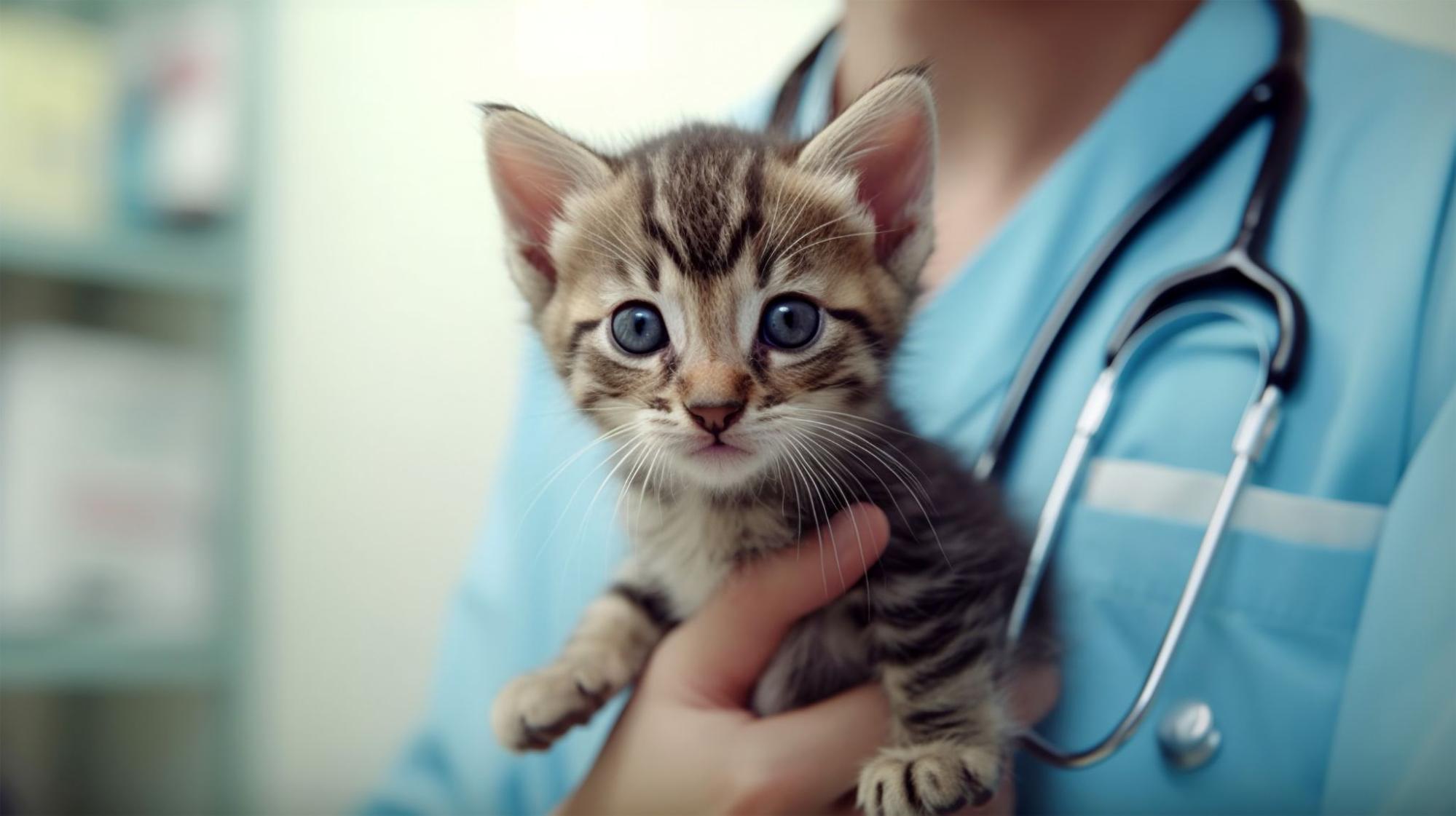 子猫、医師、抱っこ