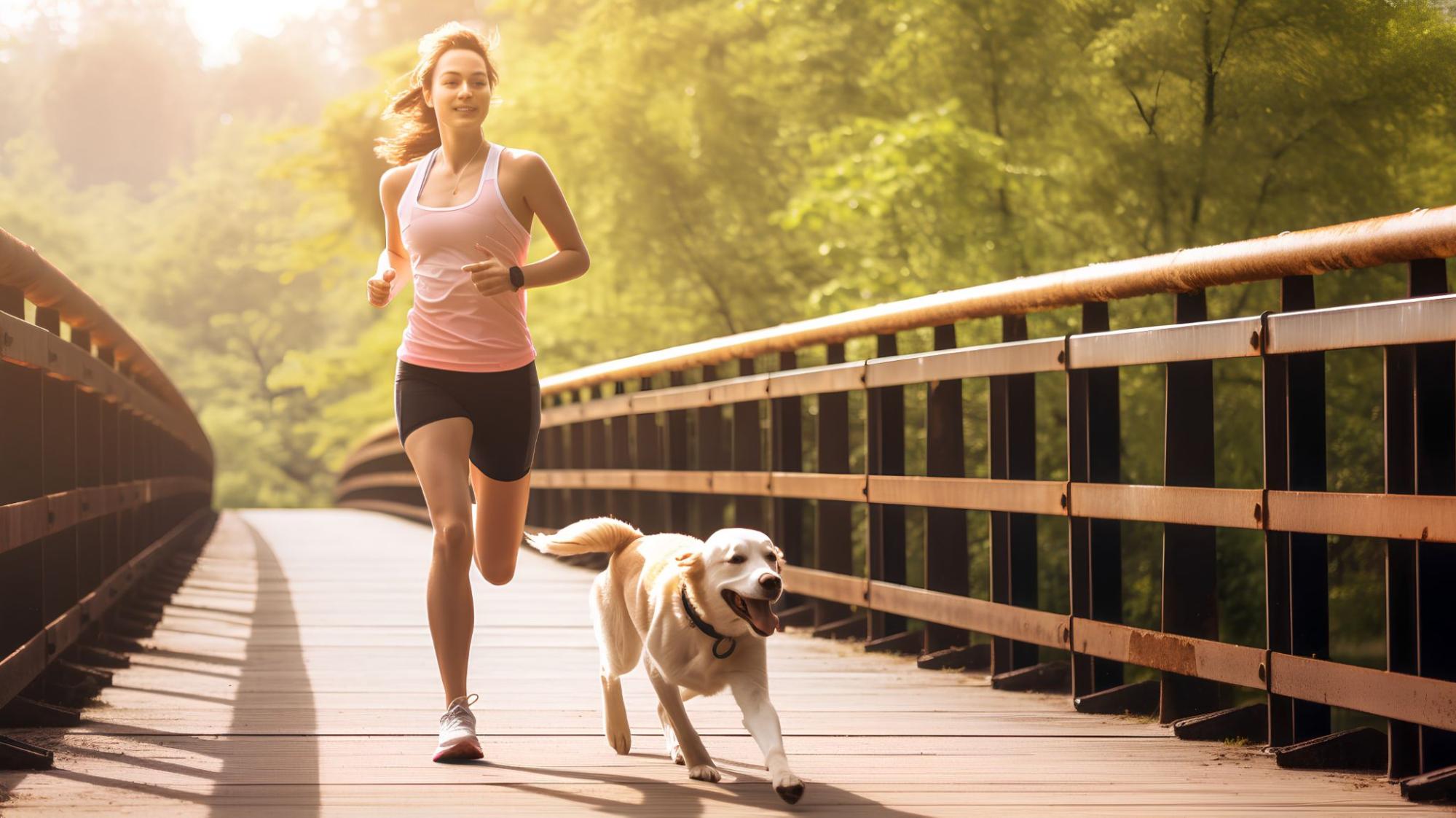 犬、女性、走る、外