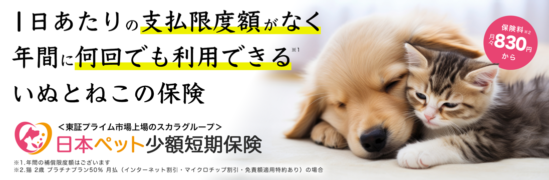 1日あたりの支払限度額がなく年間に何回でも利用できるペット保険